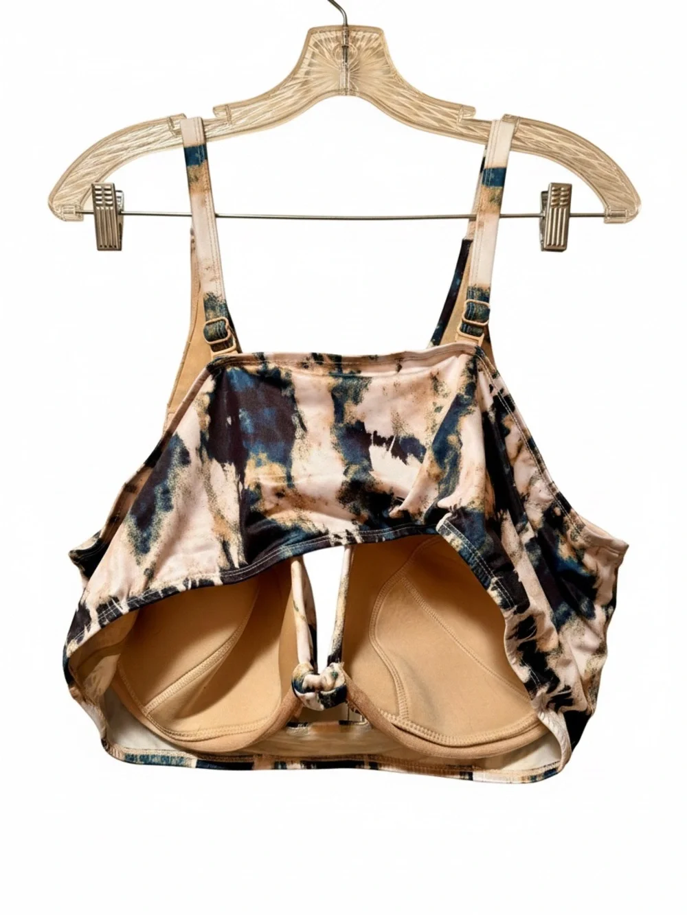 Cacique Tie-Dye Print Tankini Bra in Teal, Black & Cream